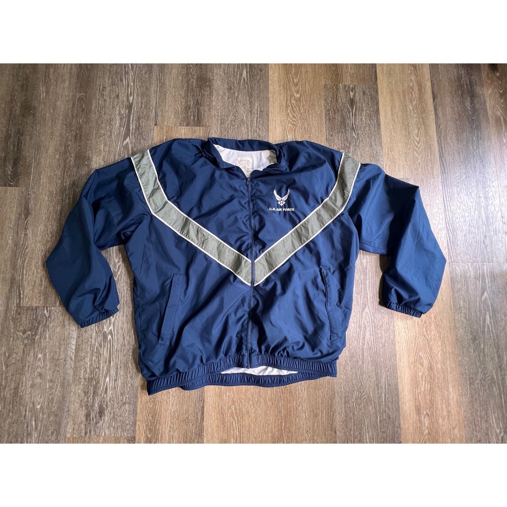 US Air Force PTU Windbreaker Jacket Mens Large Regular Blue Reflective Chevron